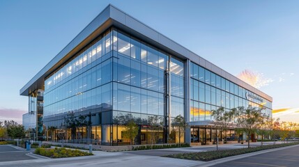 Obraz premium A panoramic view of an office building's exterior 