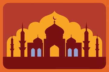 Mosque Silhouette vector Islamic Eid Al Fitr Festival Card with Copy Space