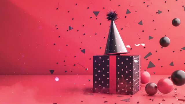 happy birthday background with illustration of gift box and cap. seamless looping overlay 4k virtual video animation background
