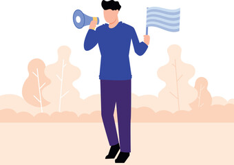 The boy is making announcement.