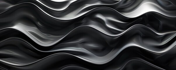 Obraz premium Black 3D soft waves with gradient transitions, creating a serene abstract background