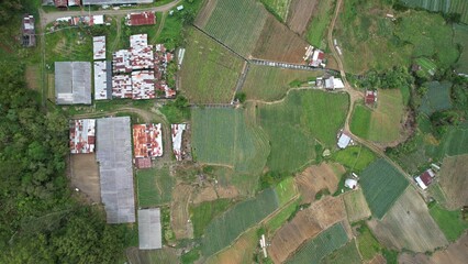 Kundasang, Malaysia - May 28 2024: Aerial View of The Kundasang Town