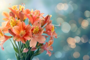 Fototapeta premium Vibrant Floral Bouquet with Blurred Bokeh Background Ideal for Spring Campaigns