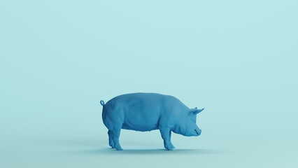 Blue pig piggy hog pork sculpt soft tones pale background 3d illustration render digital rendering