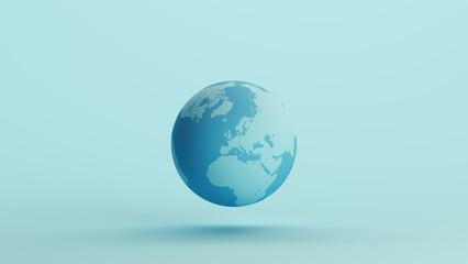 Blue globe earth European Africa continents oceans geography pale background 3d illustration render digital rendering