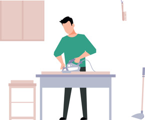 Fototapeta premium The boy is ironing clothes.