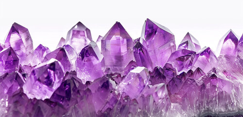Fototapeta premium Luxurious and vivid shimmering amethyst abstract billboard against a pristine white backdrop.