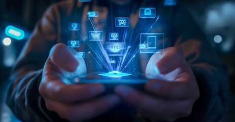 スマートフォンでAI技術を操作する手元