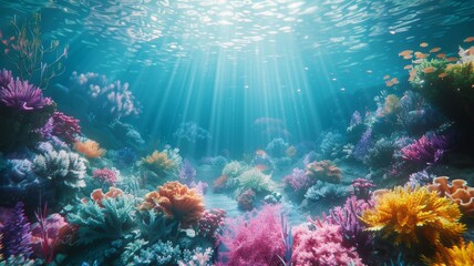 Naklejka premium Underwater world. Coral reef and fishes in Red sea at Egypt