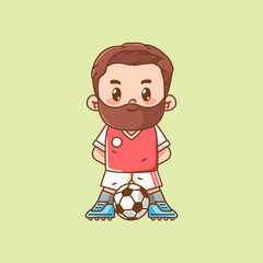 Cute soccer player standing kawaii chibi character mascot illustration outline style design