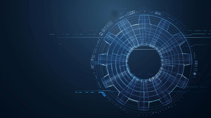 Vector wireframe illustration of a gear on a dark blue background. Mechanical technology machine engineering symbol. Project development, engine work, business plan illustration.
