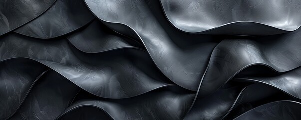 Obraz premium Black 3D interwoven ribbons with flowing curves, creating a graceful abstract background