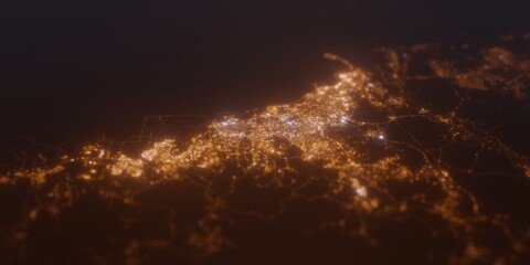 Street lights map of Panama City with tilt-shift effect, view from north. Imitation of macro shot...
