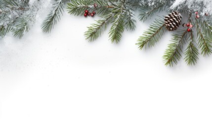 Christmas frame with pine branches with snow. Empty space for text