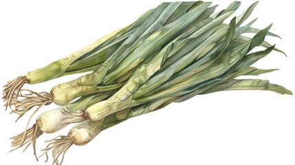 Leek isolated on white background on the Transparent Background, PNG Format