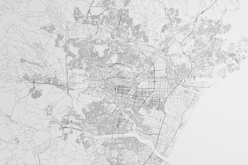 Fototapeta premium Map of the streets of Sendai (Japan) on white background. 3d render, illustration