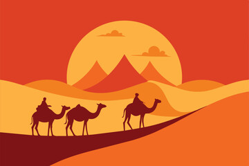 Sahara Desert Travel Tour Camel Arabian Culture vector Illustration