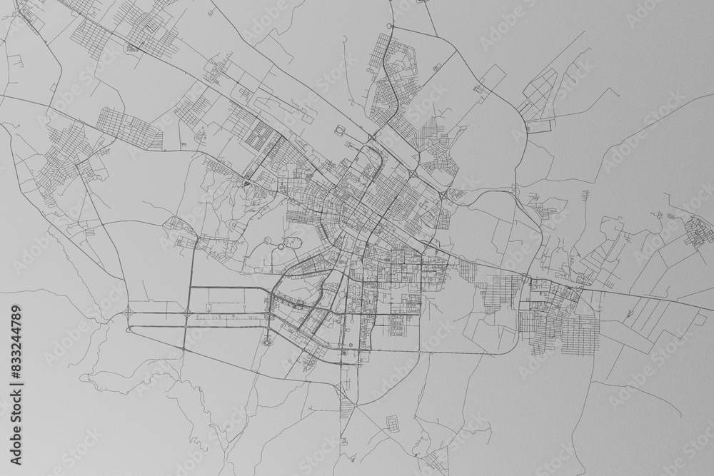 Wall mural map of the streets of ashgabat (turkmenistan) made with black lines on grey paper. top view. 3d rend - Wall murals