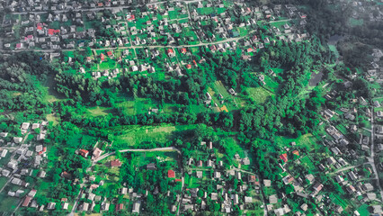 aerial Ukrainian village country side green environment space of living district with houses and cottages building