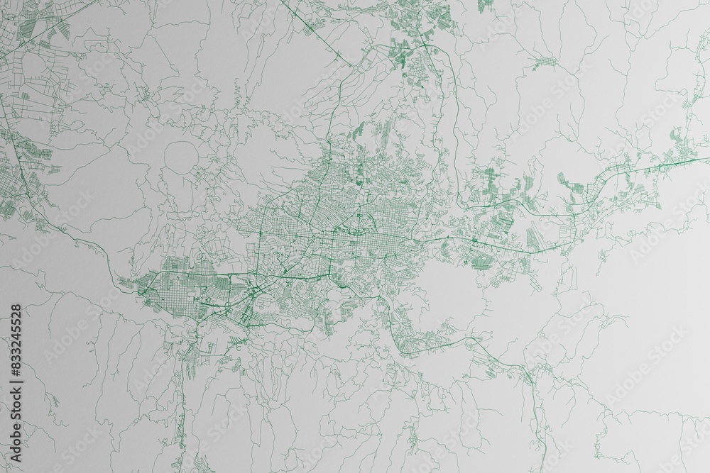 Wall mural map of the streets of san salvador (el salvador) made with green lines on white paper. 3d render, il - Wall murals