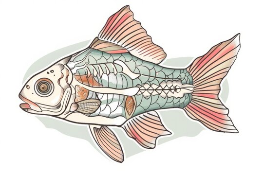recommend clip art: Cartoon cute doodles of a fish with transparent scales, displaying its skeletal anatomy and swim bladder, Generative AI 