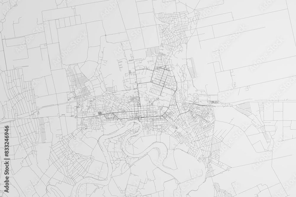 Poster map of the streets of tiraspol (moldova) on white background. 3d render, illustration