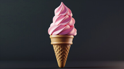 pink ice cream cone isolated on black background. emoji 3d rendering concept
