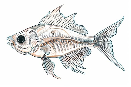 recommend clip art: Cartoon cute doodles of a fish with transparent scales, displaying its skeletal anatomy and swim bladder, Generative AI 