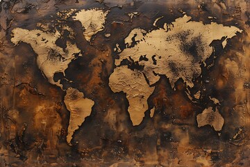 A canvas textured with coffee grounds hints at a well-worn map