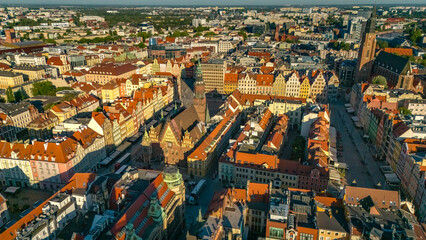 Obraz premium aerial view of the old city center of Wroclaw in Poland