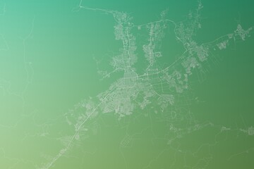 Map of the streets of Valencia (Venezuela) made with white lines on yellowish green gradient background. Top view. 3d render, illustration
