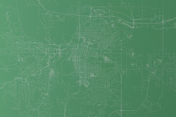 Stylized map of the streets of Rapid City (South Dakota, USA) made with white lines on green background. Top view. 3d render, illustration