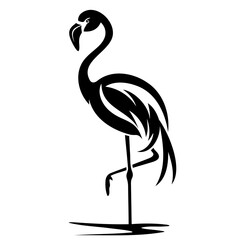 Picture of a flamingo in black and white, standing on a pole, beautifully drawn