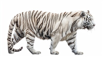 A majestic white Siberian tiger, its fur glowing against a transparent background, captured in stunning high definition