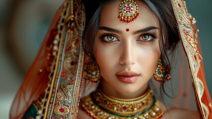 Indian Beauty portrait with jewelry in studio shot.