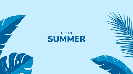 Tropical leaves background. Summer holiday banner. Vector illustration