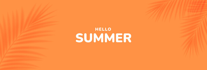Tropical palm leaf shadow on orange background. Summer concept for travel holidays, seasonal sales. Vector illustration