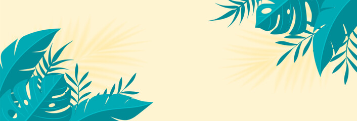 Summer background. Tropical summer leaf banner design. Minimal summer creative concept. Vector illustration