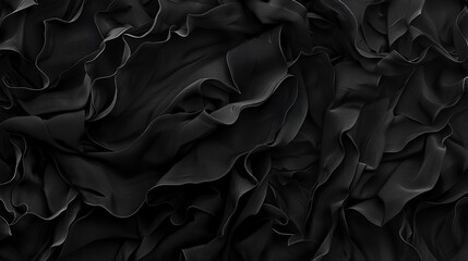 Fototapeta premium Black abstract background with waves of fabric in the style of dark cloth for fashion or wallpaper design. 