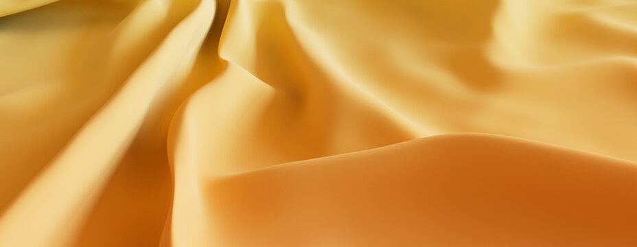 Yellow and Orange Fabric with Wrinkles and Folds. Multicolored Wavy Surface Banner.