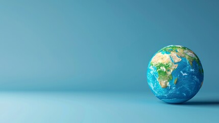 A vibrant world globe against a blue background representing global connectivity and environmental awareness. 3D Illustration.