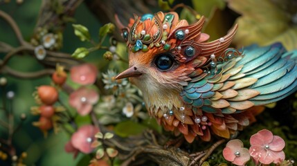 Obraz premium Enchanted Creatures in Inflamed Fairy Woodland: Whimsical Charm and Fantastical Delight