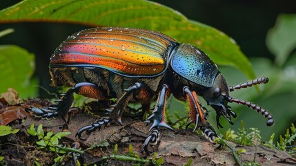Fototapeta premium Vibrant Chromatic Beetle Blending in its Natural Environment, Symbolizing Authenticity and Environmental Harmony