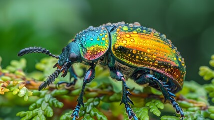 Naklejka premium Vibrant Chromatic Beetle Blending in its Natural Habitat with a Touch of Authenticity and Environmental Harmony