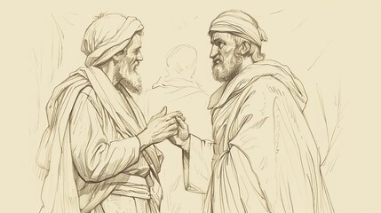 Obraz premium Biblical Illustration of Philemon 1: Paul's Appeal, Onesimus, Reconciliation, Beige Background, Copyspace