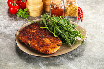 Tasty roasted breaded meat schnitzel