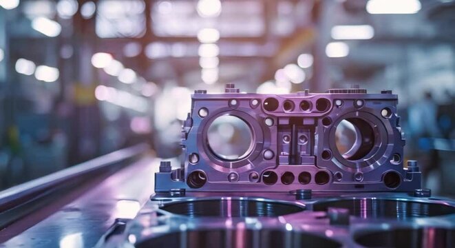 D Printed Cylinder Engine Block in Industrial Metalworking Setting: A Detailed View. Concept Metalworking Techniques, Additive Manufacturing, Industrial Engineering, Engine Components, 3D Printing