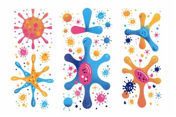 Colorful abstract virus shapes in vibrant colors. Ideal for health, science, medicine, and educational materials