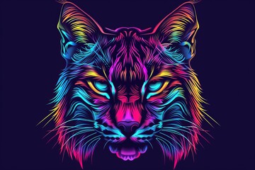 This CG artwork features a Lynx in neon colors over a black backdrop in a pop art portrait with watercolor splatters.