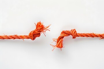 Frayed orange rope on the brink of breaking. This simple yet striking image is ideal for conceptual use. The style is clean and minimal. Great for representing tension Generative AI